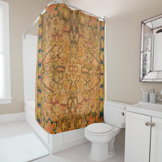 Golden Floral Gold Yellow Green  Shower Curtain (In Situ)
