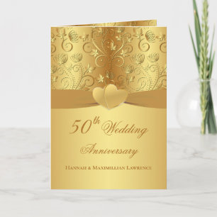 Golden Floral Hearts 50th Wedding Anniversary Card