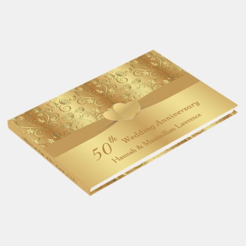 Golden Floral Hearts 50th Wedding Anniversary Guest Book