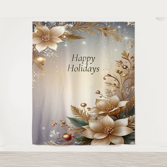 Golden Floral Holiday Backdrop (Front)