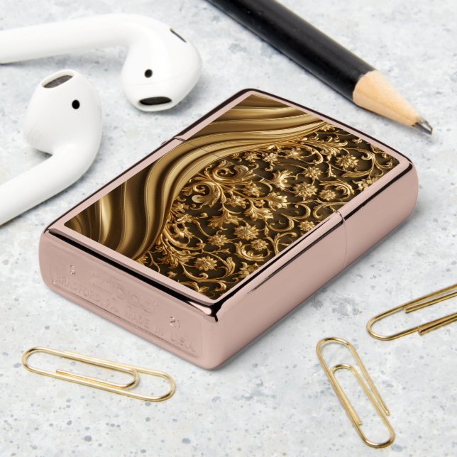 Golden Floral Intricacy Zippo Lighter (On Table 2)