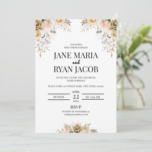 Golden floral Invitation card Template (Standing Front)