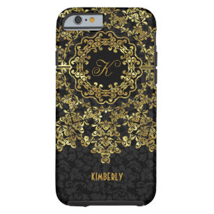 Golden Floral Lace Black Damasks Monogramed Tough iPhone 6 Case
