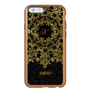 Golden Floral Lace Black Damasks Monogramed Incipio Feather Shine iPhone 6 Case