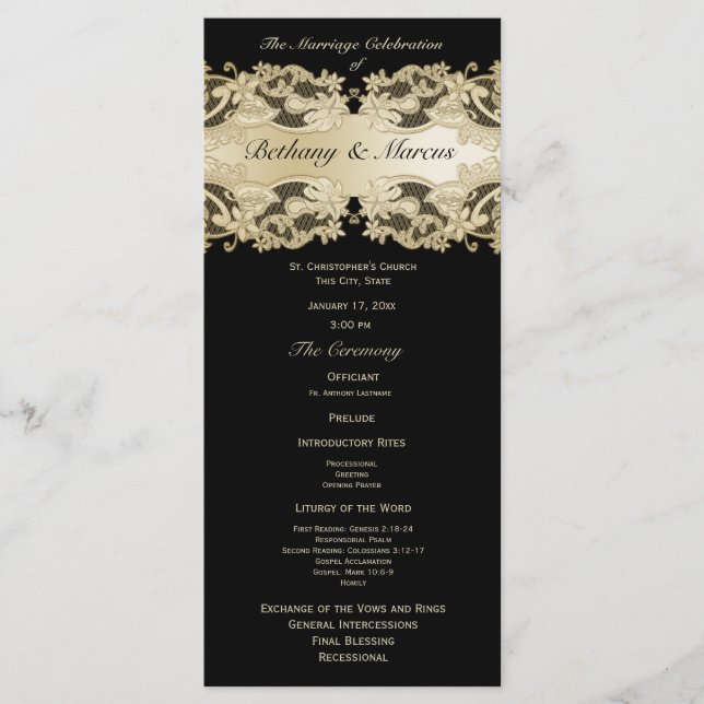 Golden Floral Lace Wedding Program (Front)