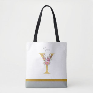 Golden Floral Letter Y Tote