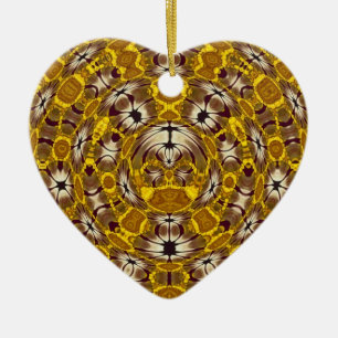 Golden Floral Mandala Boho Pattern Ceramic Ornament