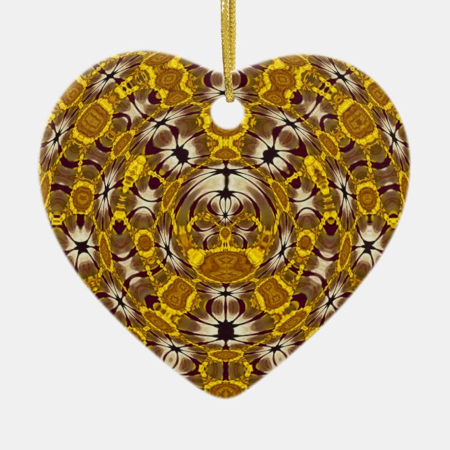 Golden Floral Mandala Boho Pattern Ceramic Ornament (Front)