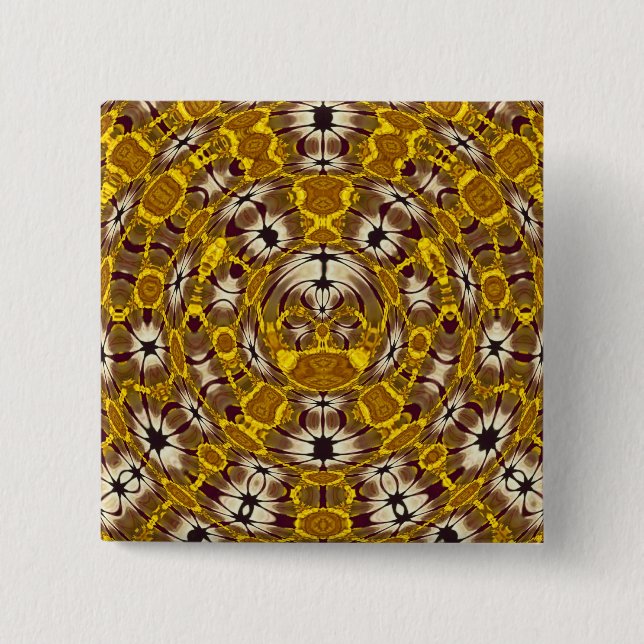 Golden Floral Mandala Boho Pattern Pinback Button (Front)