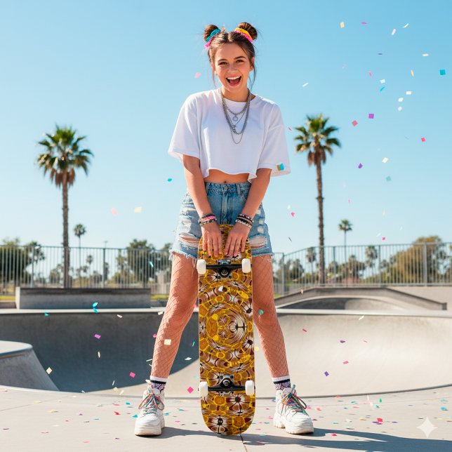 Golden Floral Mandala Boho Pattern Skateboard (Creator Uploaded)