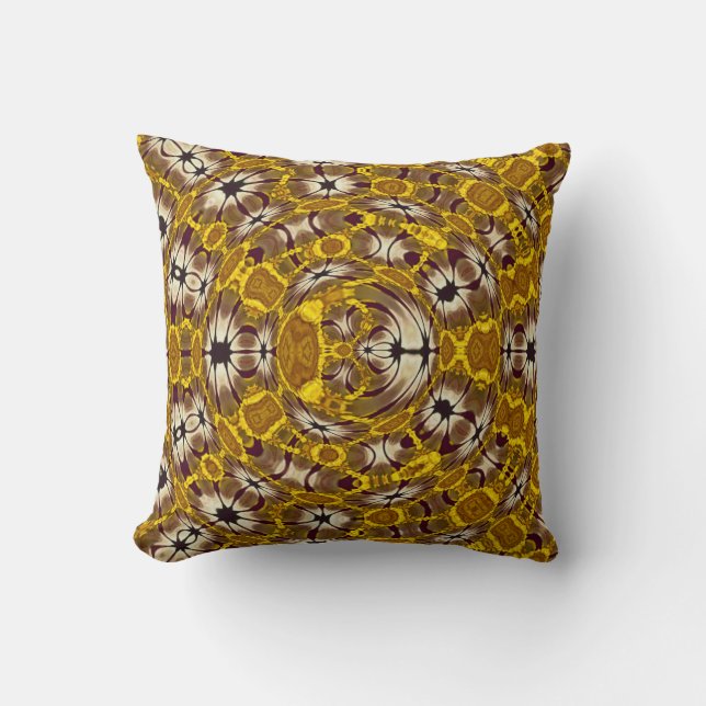 Golden Floral Mandala Boho Pattern Throw Pillow (Front)