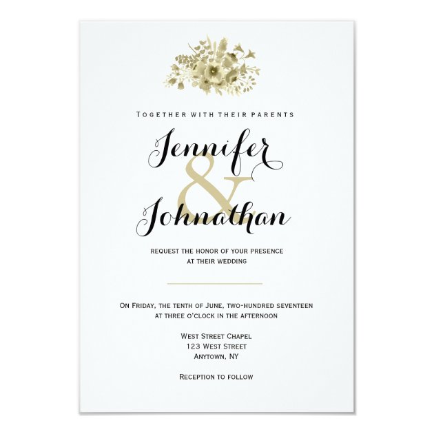 Golden Floral Modern Wedding Invitations