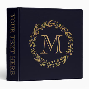 Golden Floral Monogram 3 Ring Binder