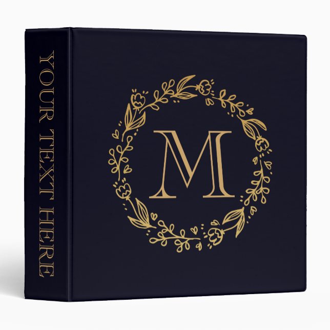Golden Floral Monogram 3 Ring Binder (Front/Spine)