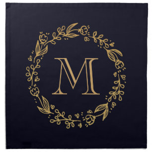Golden Floral Monogram Cloth Napkin