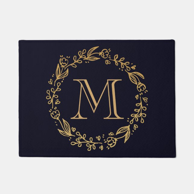 Golden Floral Monogram Doormat (Front)