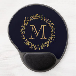 Golden Floral Monogram Gel Mouse Pad