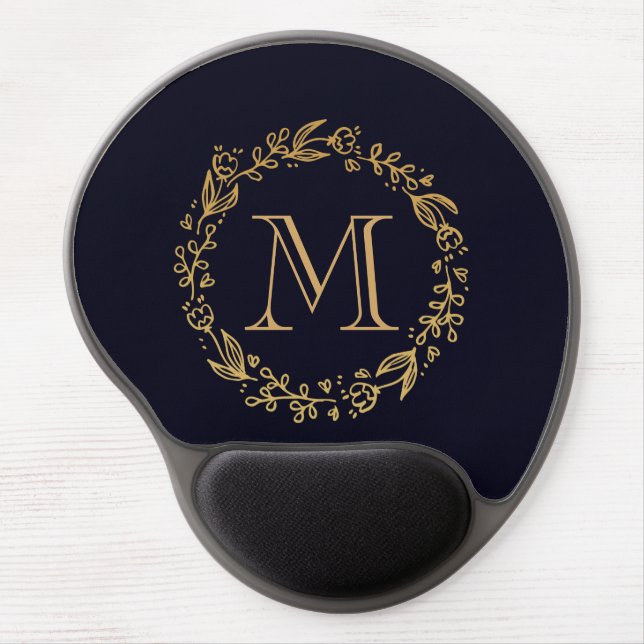 Golden Floral Monogram Gel Mouse Pad (Front)