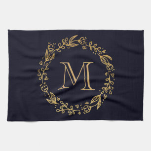 Golden Floral Monogram Kitchen Towel