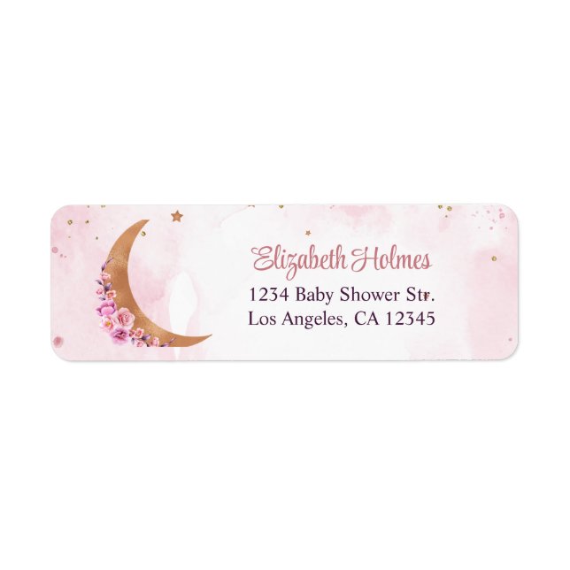 Golden Floral Moon Baby Shower Address Label (Front)