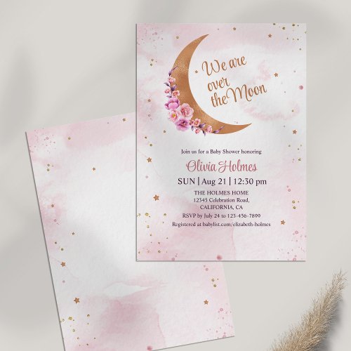 Golden Floral Moon Baby Shower Invitation