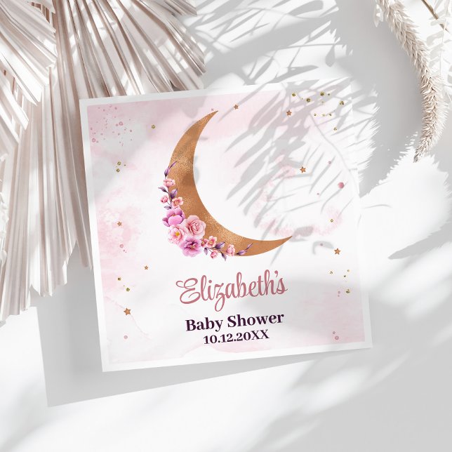 Golden Floral Moon Baby Shower  Napkins (Golden Floral Moon Baby Shower Napkins on a sunny white table.)