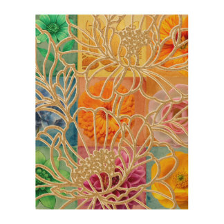 Golden Floral Mosaic Wood Art Frame