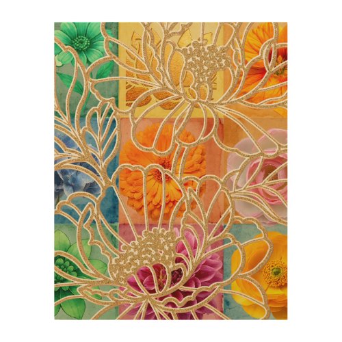 Golden Floral Mosaic Wood Art Frame