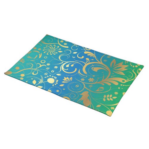 Golden Floral on Green and Blue Gradient Back Cloth Placemat