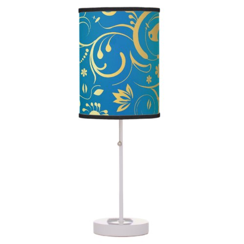 Golden Floral on Green and Blue Gradient Back Table Lamp