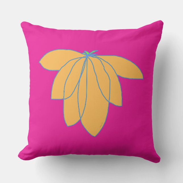 Golden Floral On Hot Pink  Outdoor Pillow (Front)
