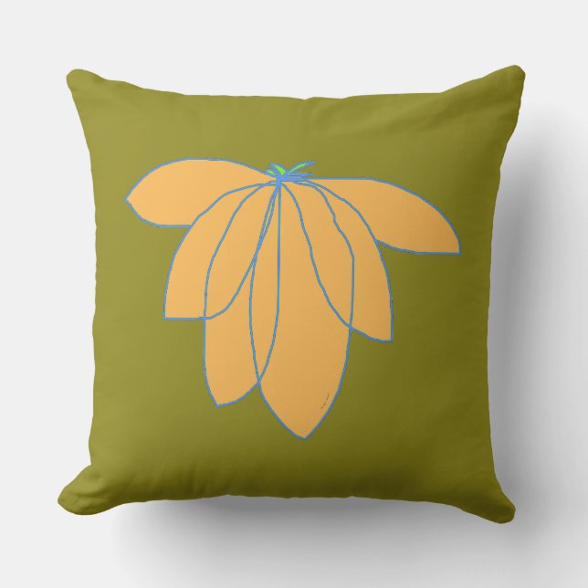 Golden Floral On Olive  Outdoor Pillow (Front)