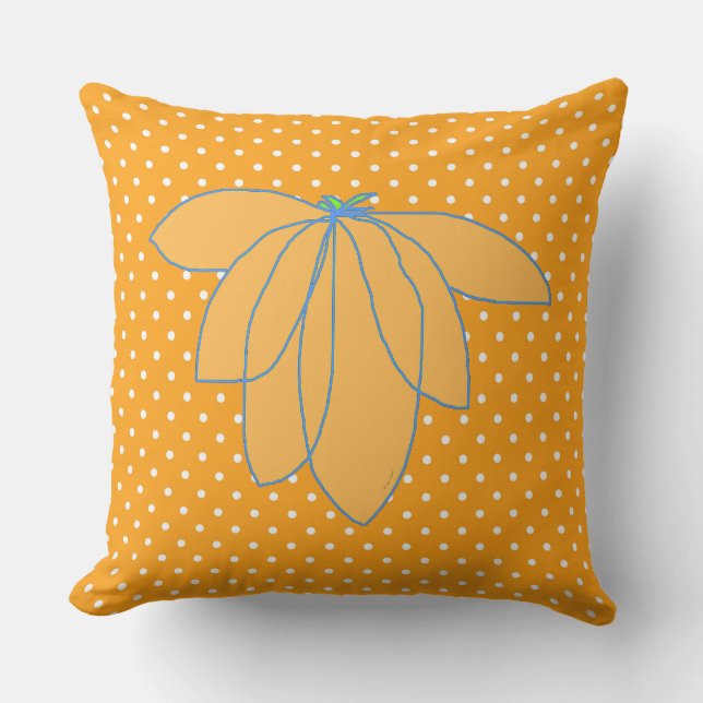 Golden Floral On Orange White Dots  Outdoor Pillow (Front)
