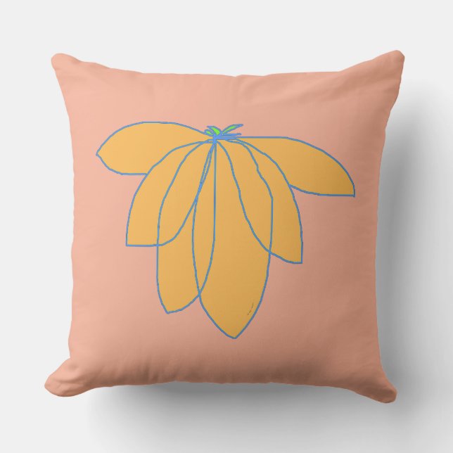 Golden Floral On Peach  Outdoor Pillow (Front)