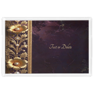 Golden Floral Ornament Acrylic Vanity Tray