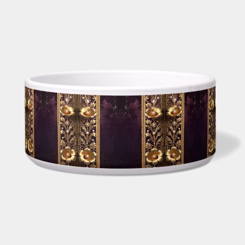 Golden Floral Ornament Pet Bowl