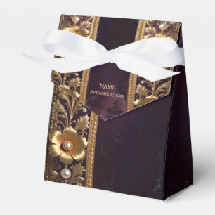 Golden Floral Ornament with Pearls Favor Box