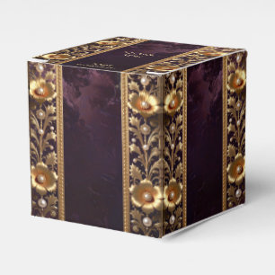 Golden Floral Ornament with Pearls Favor Box