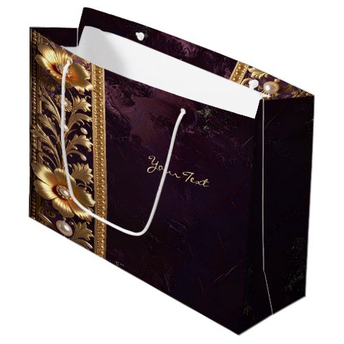 Golden Floral Ornament with Pearls Gift Bag