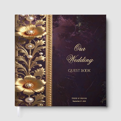 Golden Floral Ornament with Pearls Guest Book
