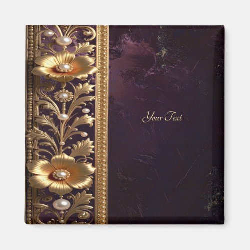 Golden Floral Ornament with Pearls Magnet