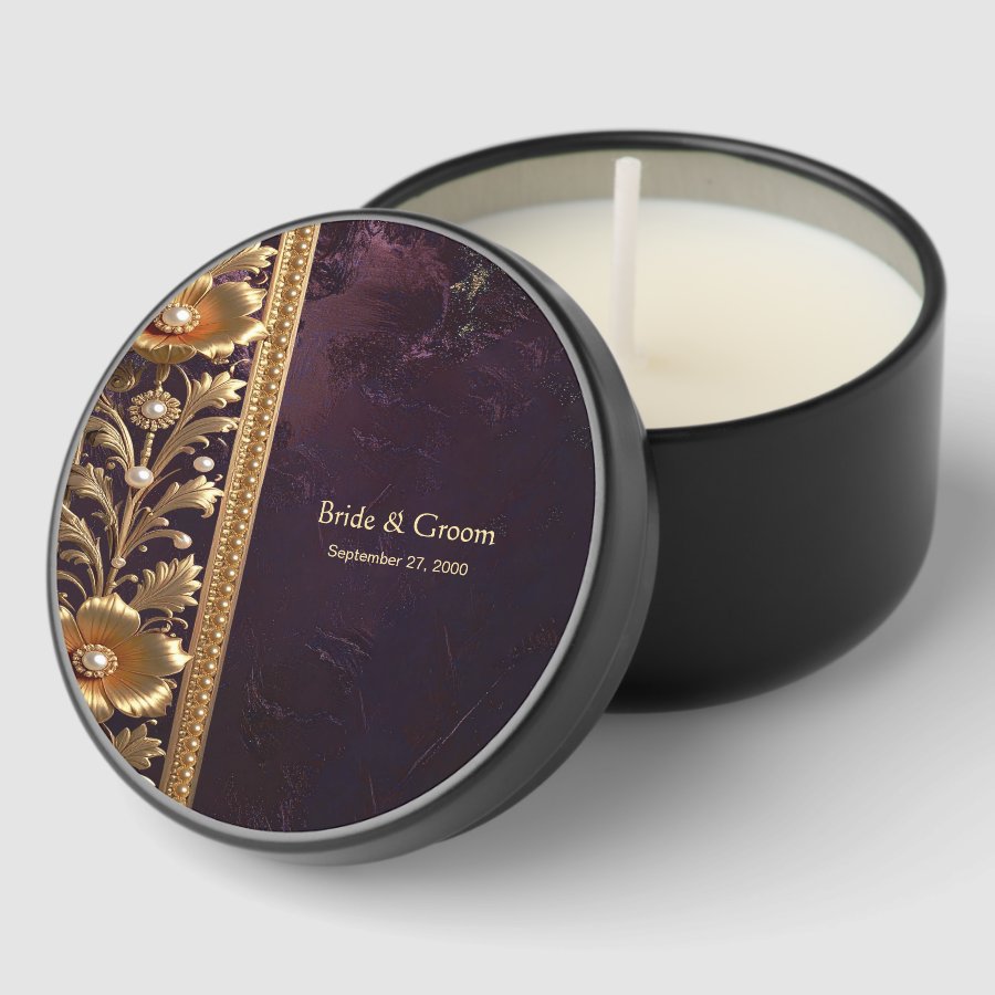 Golden Floral Ornament with Pearls Mini Candle Favors