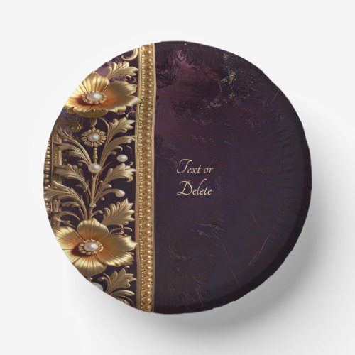 Golden Floral Ornament with Pearls Paper Bowls