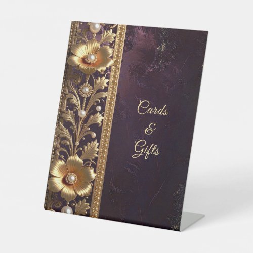Golden Floral Ornament with Pearls Tabletop Signs