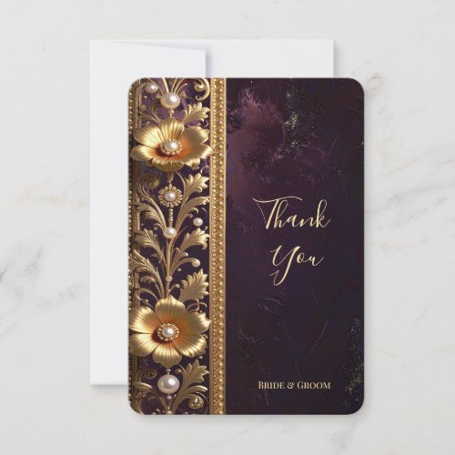 Golden Floral Ornament with Pearls Thank You Card