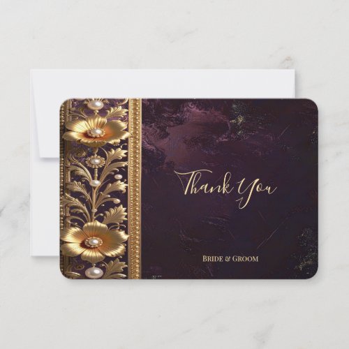 Golden Floral Ornament with Pearls Thank You Card