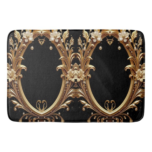 Golden Floral Ornate Bath Mat (Front)