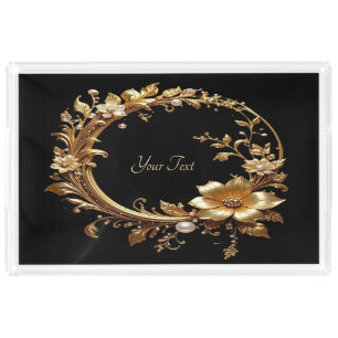Golden Floral Ornate Frame Acrylic Vanity Tray