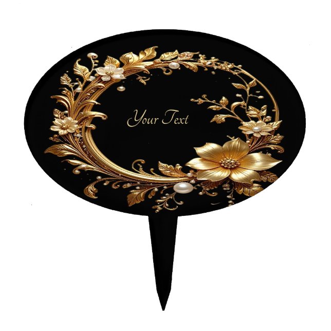 Golden Floral Ornate Frame Cake Topper (Front)