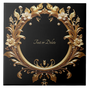 Golden Floral Ornate Frame Ceramic Tile
